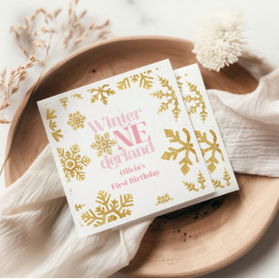 Guardanapo De Papel Primeiro aniversario de flocos de neve Dourada ros