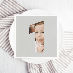 Guardanapo De Papel Primeiro aniversario de Foto Mínima Moderna e Dive