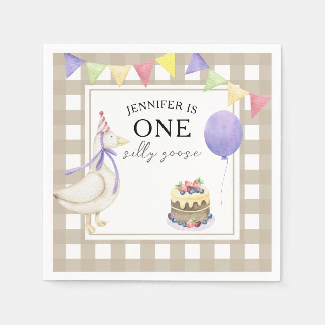 Guardanapo De Papel Primeiro aniversario de Ganso de Aquarela (Frente)