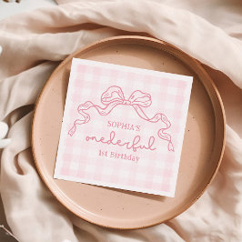 Guardanapo De Papel Primeiro aniversario de Garota Arco Rosa-Rosa