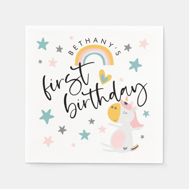 Guardanapo De Papel Primeiro aniversario de Garota do Unicórnio (Frente)
