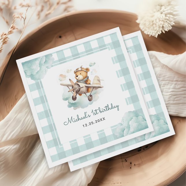 Guardanapo De Papel Primeiro aniversario de Pastel Gingham (Criador carregado)