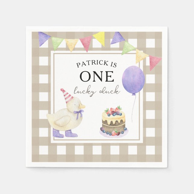 Guardanapo De Papel Primeiro aniversario de Pato de Aquarela (Frente)