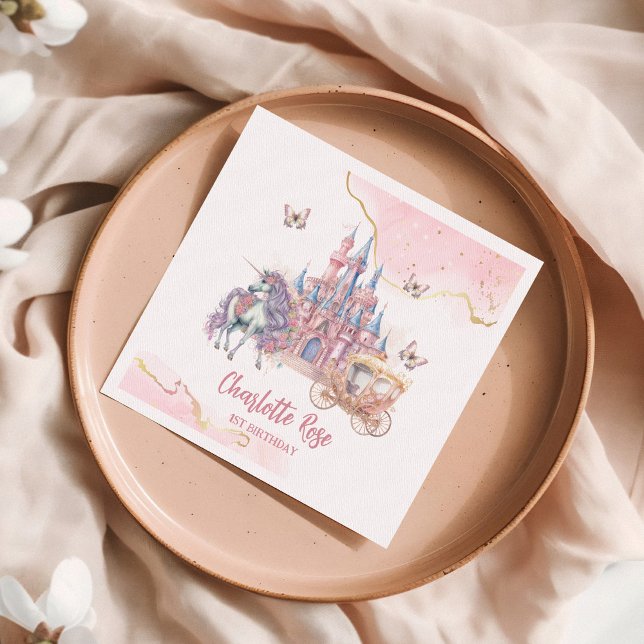 Guardanapo De Papel Primeiro aniversario de Princesa Rosa Unicorn, Cas (Criador carregado)