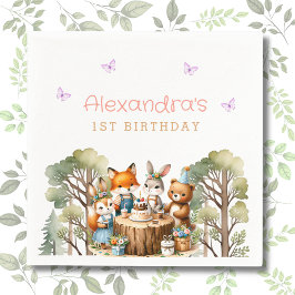 Guardanapo De Papel Primeiro aniversario de Rapariga de Borboletas Ros