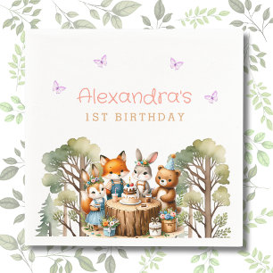 Guardanapo De Papel Primeiro aniversario de Rapariga de Borboletas Ros