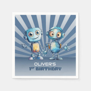 Guardanapo De Papel Primeiro aniversario de Tema Robô Azul Retroativo