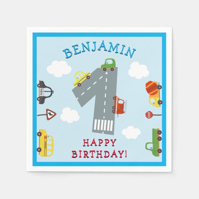 Guardanapo De Papel Primeiro aniversario de transporte Napkins (Frente)