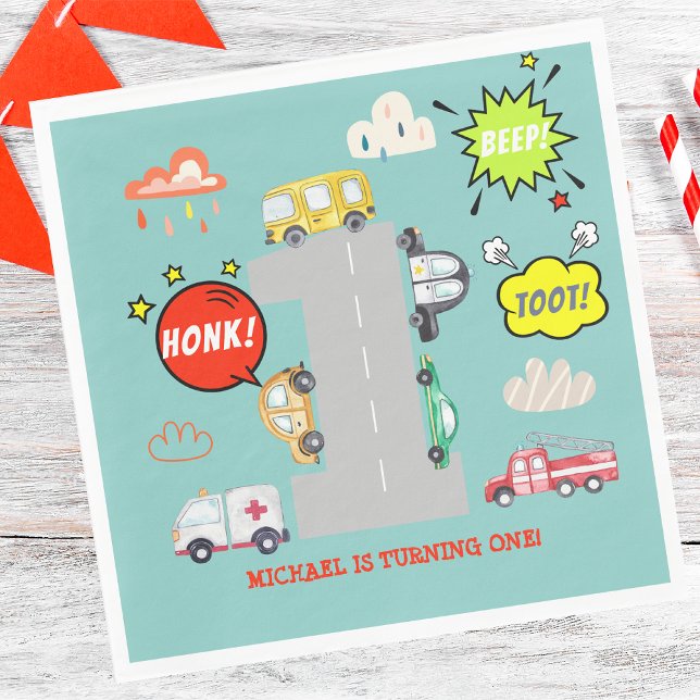 Guardanapo De Papel Primeiro aniversário de um bip de veículos (Criador carregado)