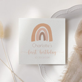 Guardanapo De Papel Primeiro Aniversário do Pastel Rosa Boho Rainbow