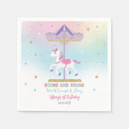 Guardanapo De Papel Primeiro aniversario do Rainbow Unicorn Carousel c