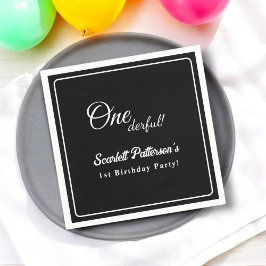 Guardanapo De Papel Primeiro aniversario Elegante Branco E Preto Simpl