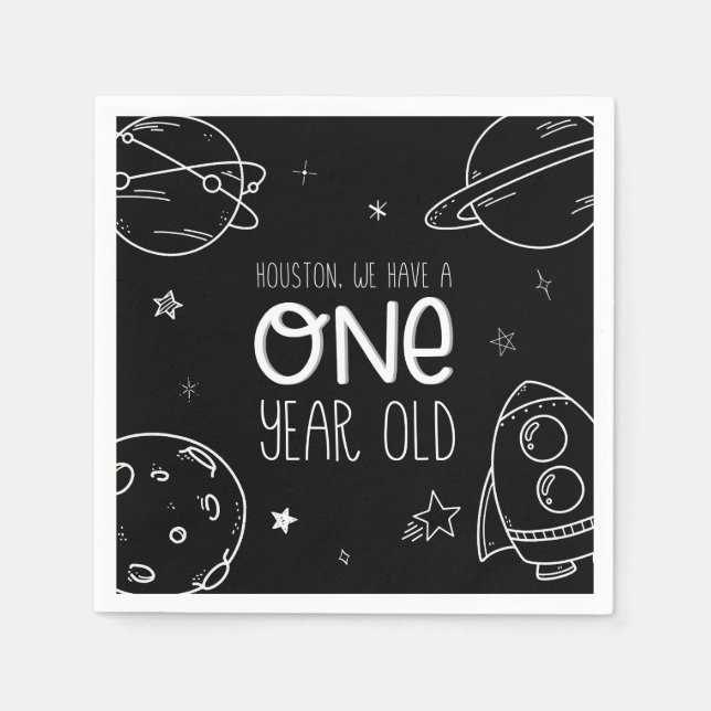 Guardanapo De Papel Primeiro aniversario Espacial - Houston - Um Ano - (Frente)