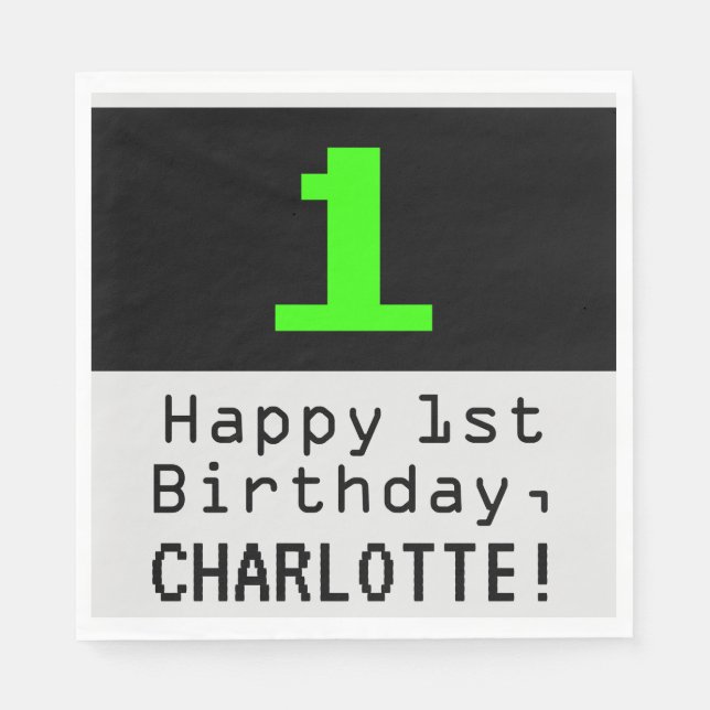 Guardanapo De Papel primeiro aniversario - Estilo Nerdy / Geeky "1" &  (Frente)