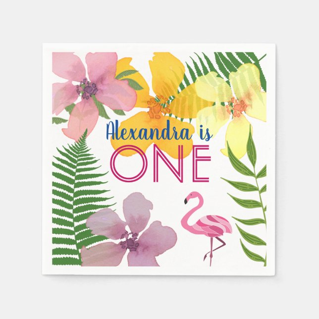 Guardanapo De Papel Primeiro aniversario Flamingo Rosa (Frente)