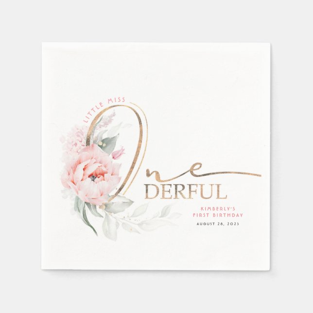 Guardanapo De Papel Primeiro aniversario Floral da Menina Onelinda (Frente)