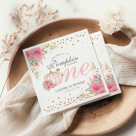 Guardanapo De Papel Primeiro aniversario Floral de Abóbora Cor-de-Rosa