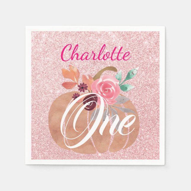 Guardanapo De Papel Primeiro aniversario Floral de Abóbora de outono D (Frente)