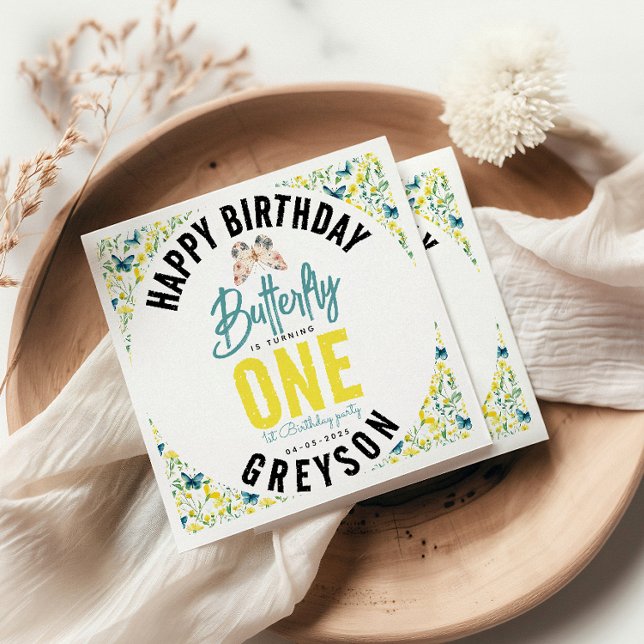 Guardanapo De Papel Primeiro aniversario Floral de Borboleta Whimsic (Criador carregado)
