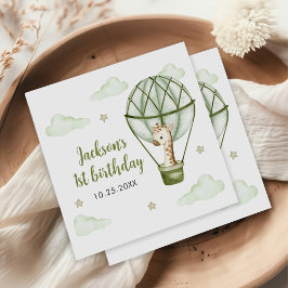 Guardanapo De Papel Primeiro aniversario Giraffe Hot Air Balloon Green