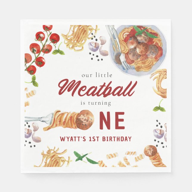 Guardanapo De Papel Primeiro aniversario Italiano De Meatball Em Aquar (Frente)