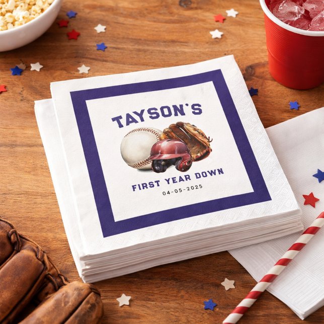 Guardanapo De Papel Primeiro aniversario para Baixo no Primeiro Ano (Baseball First Year Down 1st Birthday Paper napkins)