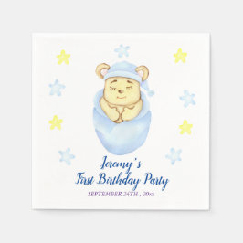 Guardanapo De Papel Primeiro Aniversário Personalizado Garoto Urso de 