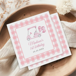 Guardanapo De Papel Primeiro aniversario Rosa Gingham Golf Girl