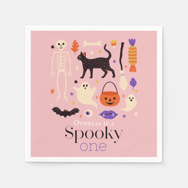 Guardanapo De Papel Primeiro aniversario Rosa Spooky One Halloween Mot (Frente)