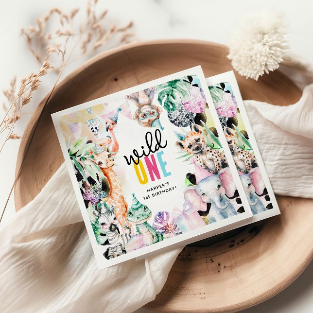 Guardanapo De Papel Primeiro aniversario Selvagem de Animais Safari (Criador carregado)