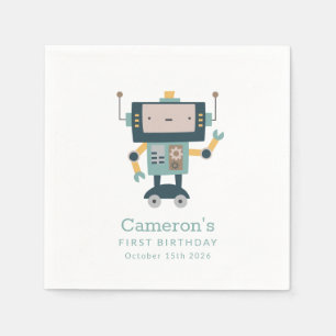 Guardanapo De Papel Primeiro aniversario Simples de Lâminas Robôs Azui