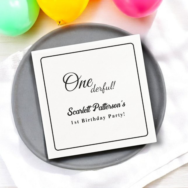 Guardanapo De Papel Primeiro aniversario Simples Preto E Branco Modern (Criador carregado)