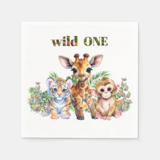 Guardanapo De Papel Primeiro Aniversário Tigre Girafa Macaco Selvagem 