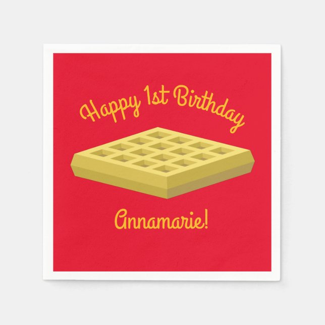Guardanapo De Papel Primeiro aniversario Waffle Cute Breakfast Brunch  (Frente)