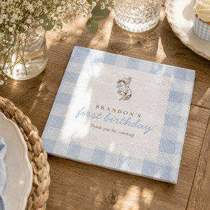 Guardanapo De Papel Primeiro Caubói de Rodeio Aniversário Azul Gingham