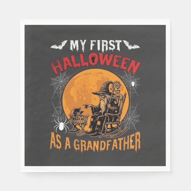 Guardanapo De Papel Primeiro Halloween como Avô Feiticeiro Morcego Lua (Frente)