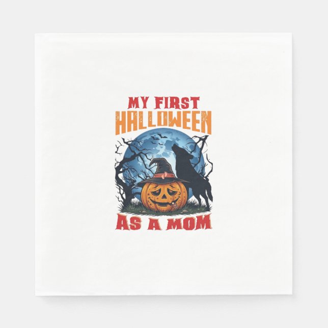 Guardanapo De Papel Primeiro Halloween Como Mãe Abóbora Lobo Lua_1 (Frente)