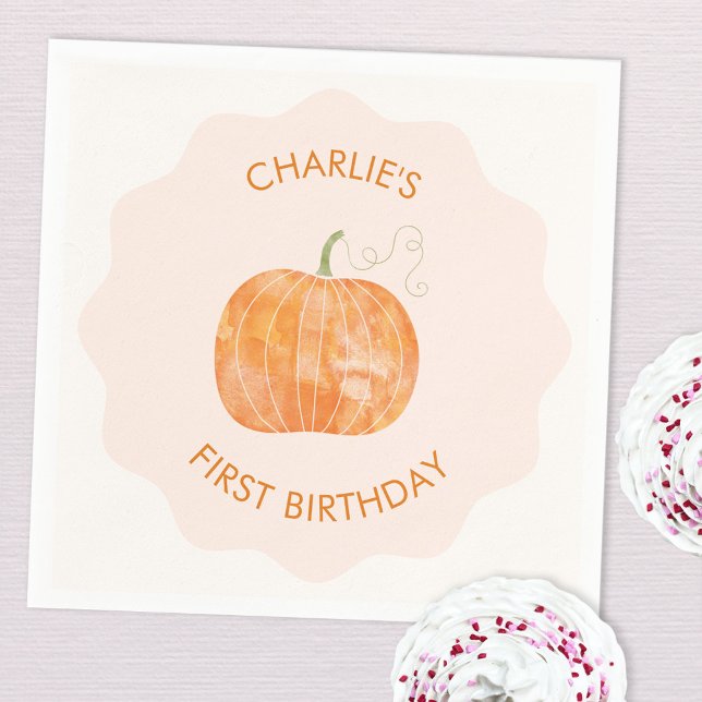 Guardanapo De Papel Primeiro primeiro aniversario de outono de Bompkin (Cute pumpkin watercolor autumn fall first birthday party paper napkin)