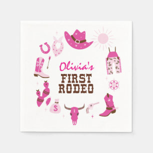 Guardanapo De Papel Primeiro primeiro aniversario Rodeo Rosa-Oeste Cow