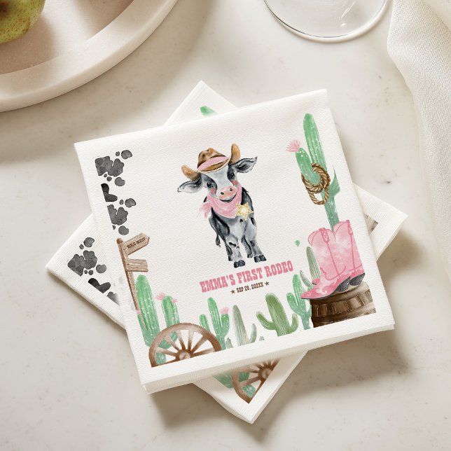 Guardanapo De Papel Primeiro Rodeio Bebê de 1º Aniversário Vaca (Criador carregado)