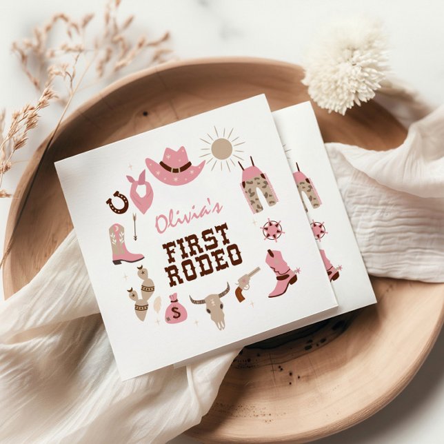 Guardanapo De Papel Primeiro Rodeio Rosa Caubói Ocidental Aniversário  (Criador carregado)