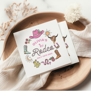 Guardanapo De Papel Primeiro Rodeio Rosa Caubói Ocidental Aniversário