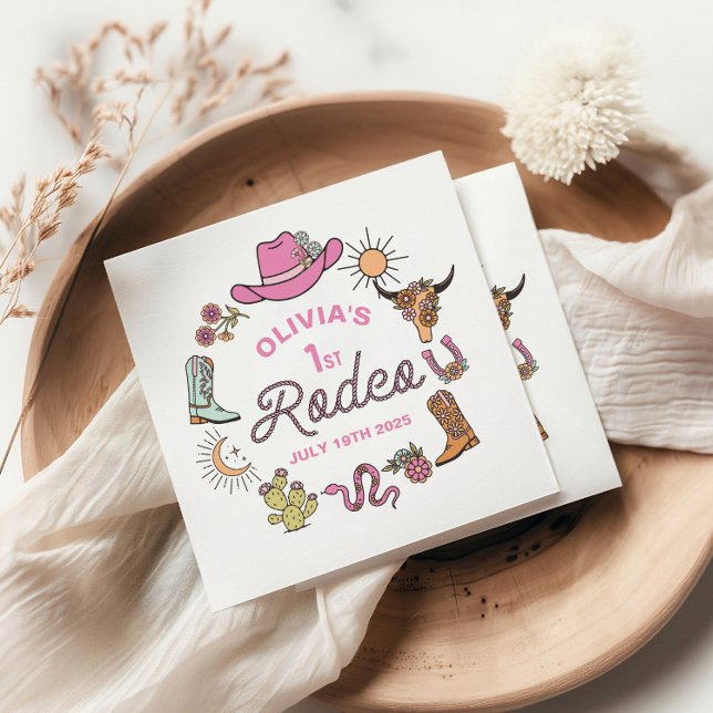 Guardanapo De Papel Primeiro Rodeio Rosa Caubói Ocidental Aniversário  (Criador carregado)