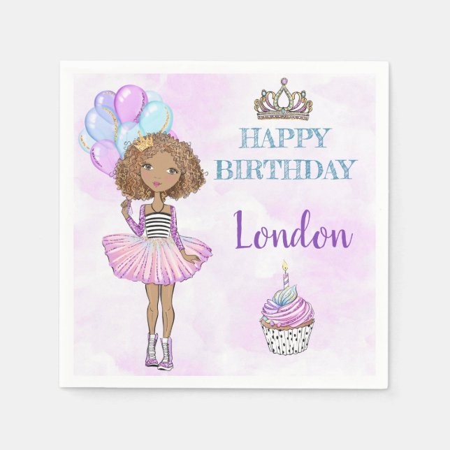Guardanapo De Papel Princesa Afro-Americana de Aniversário (Frente)