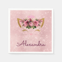 Guardanapo De Papel Princesa Blush Pink Sparkle Monograma de Gatinho