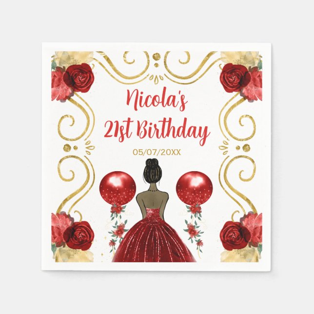 Guardanapo De Papel Princesa da Pele Escura festa de aniversário em Ve (Frente)