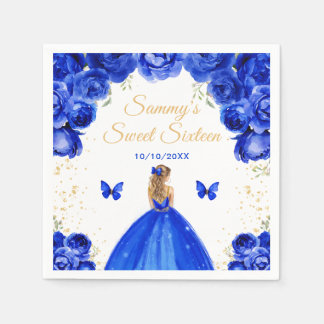 Guardanapo De Papel Princesa de Cabelo Loiro Azul Escuro Sweet Sixteen