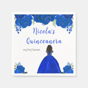Guardanapo De Papel Princesa de Pele Escura Quinceanera Floral Azul