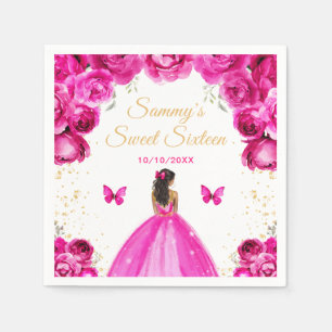 Guardanapo De Papel Princesa de Pele Morena Rosa Vibrante Sweet Sixtee