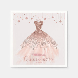 Guardanapo De Papel Princesa Dourado cor-de-rosa 15o aniversário de